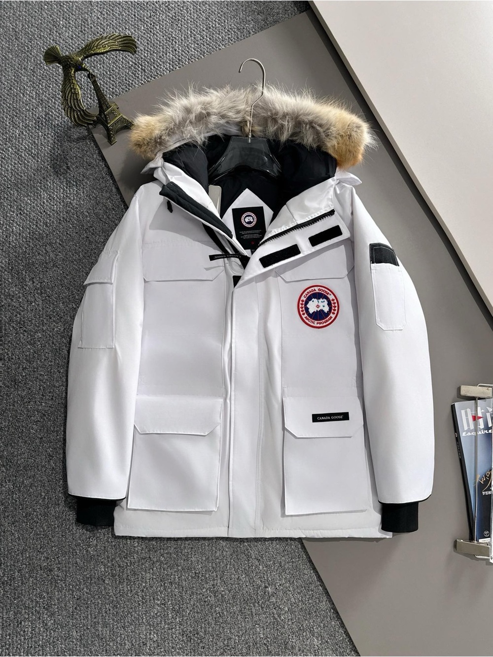 Canada Goose White Ski Jacket with Fur-Trim Hood
